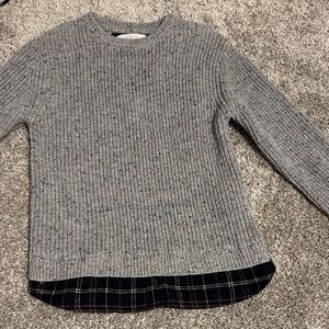 Zara Gray Ribbed Sweater with Plaid Detail